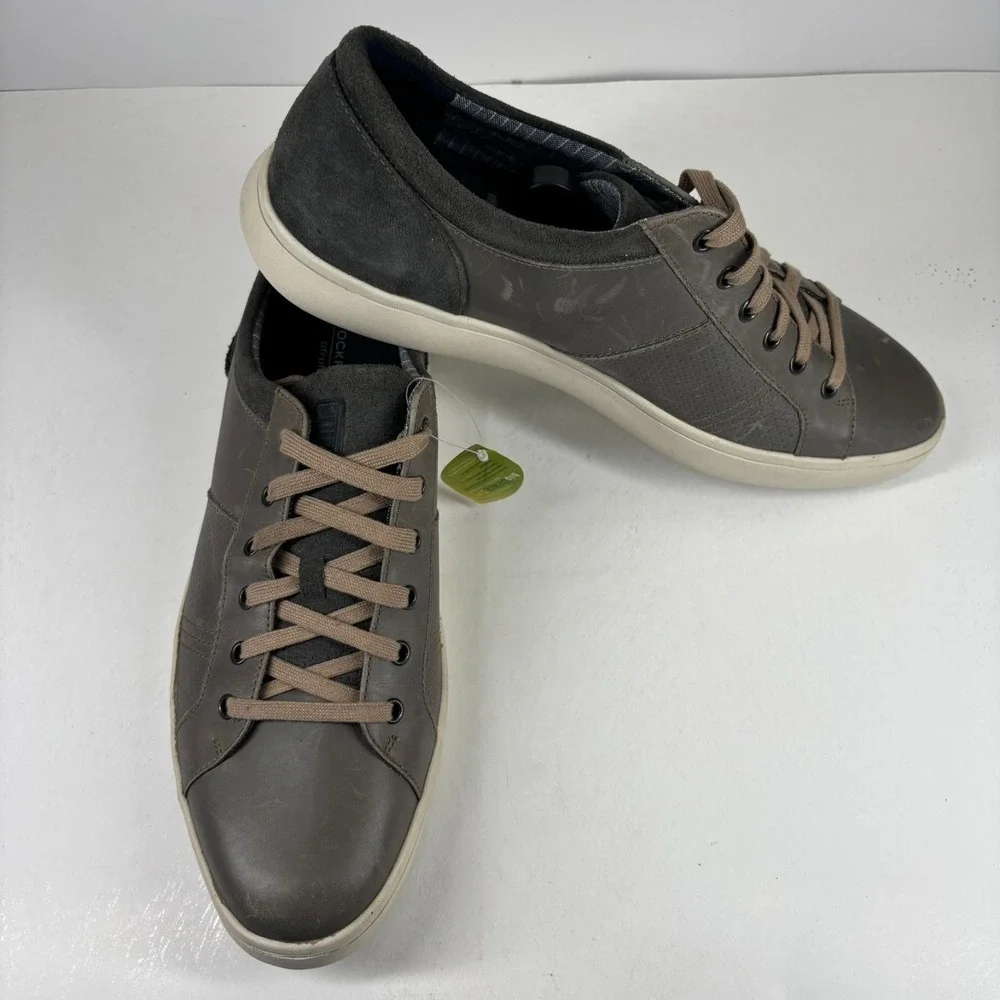 Rockport Colle Tie Men's US 14M Gray Leather Lace-Up Comfort Sneakers CH1742